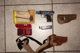 star 9mm short, Star 9mm short full chrome , shoulder holster plus other,hollow tips and other . Pistol has not had more than 100 rounds fired and is in excellent condition.original box available.
