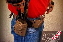 Critical Carry Solutions Kydex Holsters, 0614718612 or 0810154169

Custom made IWB, OWB, duty and competition carry solutions for knifes, mags, handcuffs, handguns, revolvers including lightbearing holsters. All your carry solutions and needs under 1 roof. Different colours to choose from Tactical Black, OD Green, Desert Tan, Dark or light grey & Elephant Skin. Call or watsapp 081 015 4169. PLEASE NOTE No sales of any sort of firearms!!!!!! We only do custom carry solutions!

Sheaths from R250
Mag carriers from R350
Holster from R480
Light bearing holsters from R750
Depending on design and carry preference 

For more photos visit our FB page 
https://www.facebook.com/holsterkydexcustoms/

Critical Carry Solutions