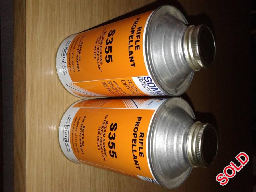 Somchem Rifle propellant, 2 tins of Somchem rifle propellant S355.Batch number011-15 Epiry Date 05/25. For slae to lacal reloaders and buyer must be in possession of valid rifle licence. R500 per tin.