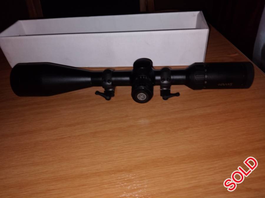 Hawke vantage 6-24x50 ir sf scope for sale, Very clear glass and tracking is perfect,comes with quick release picatiny mounts.
with box and sunahade.