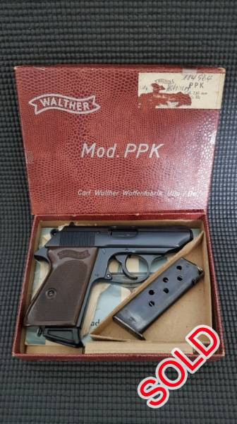 Walther PPK in original box, Beautiful, prestine, Walther PPK in original box with original booklet
No more than 50 shots fired with it
Clearing out safe queens to fund another project
R4000 - Price slightly negotiable - buyer pays storage
Whatsapp only