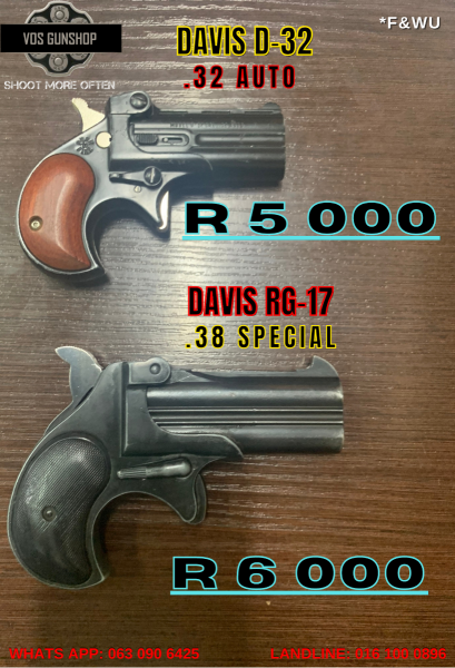 Pistols, Single Shot Pistols, DAVIE D-32 .32 AUTO & DAVIES RG17 .38 SPECIAL, R 6,000.00, DAVIES , D-32 & RG17, .32 AUTO & .38 SPECIAL , Used, South Africa, Gauteng, Vereeniging