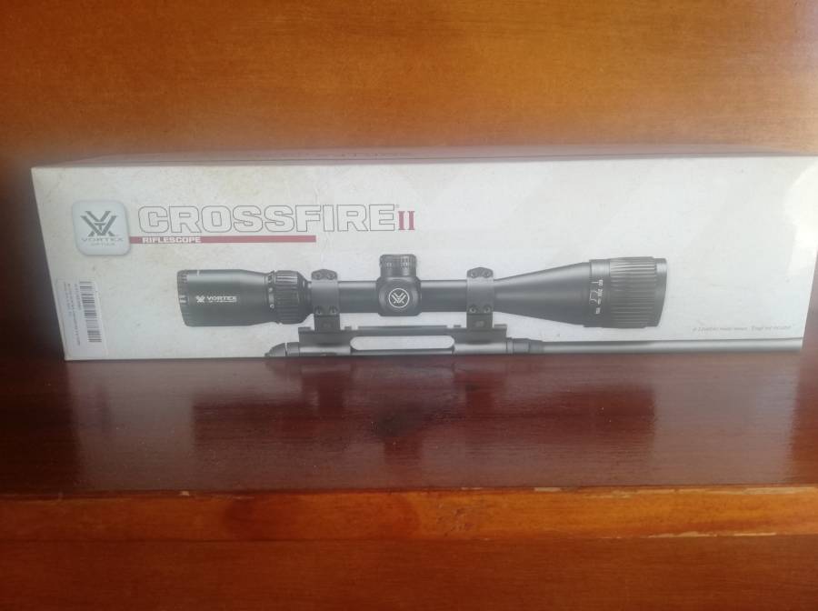 Vortex crossfire 2 4-12x50 bdc with sunshade. , Scope almost never used. Bought a long range ffp scope. This scope has no scratches. Got a sunshade plus thor rings and howa base. Scope and rings cost me R5000
Loosing a lot of money but did not know i bought the wrong scope

0844903695 
Jacques

Scope was used for 1 hunt only