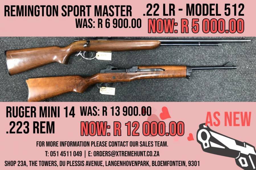 Ruger Mini 14, As new scarce mint condition. Transfer to dealer of your choice available. Absolutely as new
051-4511049
orders@xtremehunt.co.za