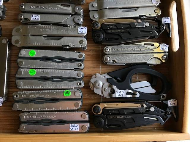 Leathermans, New/Used. Excl prices - 57 to choose , I have 57 Leathermans which I'm selling. From the latest to the discontinued and very collectable. Feel free to whatsapp me if you are after something specific. If you're in Cape Town, feel free to come and view. I also have many pouches, new and used, leather are fabric which are sold seperately.

I also have swiss army, Wenga and some other brand names for sale..

Best is to Whatsapp me on 0828190578 for discussions and arrangements. I ship countrywide at R99 for next day courier and have dozens upon dozens of Waybills of Leathermans which were couriered already to clients this way. I'm more than happy to send you pics thereof for your peace of mind..

 