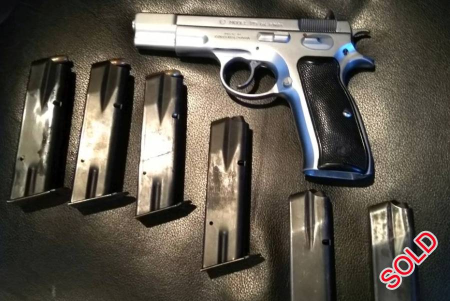 CZ 9mm, CZ 75 (pre B) in excellent condition. Silver, 6 magazines. Still tight in frame with good lock up. Very good trigger, accurate and reliable, a no drama handgun. Magazine drops free when ejected, magazine springs replaced in 2019. Price slightly negotiable. No silly offers.
Reason for sale – change of wardrobe at work, need to go compact.
PLEASE NOTE:
Pistol to be dealer stocked after successful transaction. All courier charges to dealer of your choice for buyers account. Once the pistol is sold and dealer stocked (i.e. off my name) the pistol becomes your property. If you do not for some reason obtain a license then it is your responsibility to resell. Sold as is.