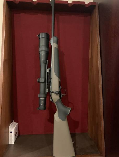 Blaser 243, Blazer 243 with Silencer, Blaser Green Synthetic Stock and Burris Balistic LaserScope III Mounted on Blaser Picatinny Rail