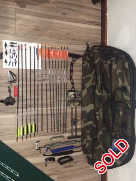 Bowtech Assassin Full Package, Bowtech Assassin,
Bag,
Spyderweb field butt,
Vapor trail limb driver drop away arrow rest including original,
Upgraded Octane stabilizer including original,
Little bitty goose trigger,
4 point truglow sights,
15 x mutiny carbon express 350 arrows,
Various hunting broadheads,
Para cord bow slings including original,
Upgraded magnetic quiver including original,
Accessories and tool kit,
All for R7500
 