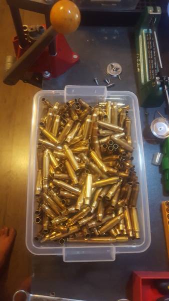 .308 cases, .308 once fired cases. Approx 500+, some deprimed, sized, wet tumbled. Mixed bag