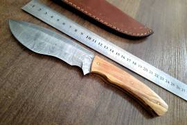 Fixed blade Ivory Handle Damascus Steel 15n20 1095, Fixed blade Rosewood Handle Damascus Steel 15n20 1095 With leather seath