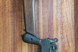 Mauser with wooden case, Mauser with clip on wood stock. 
