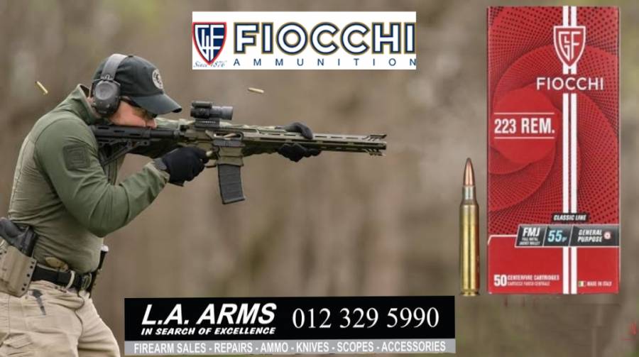 Fiocchi 223 FMJ Ammo box of 50, Fiocchi Ammo 223 FMJ box of 50.
Come and visit us in store for this!! or
Contact us for more information.
LA arms 012 329 5990
Follow us on https://www.facebook.com/laarms?mibextid=ZbWKwL