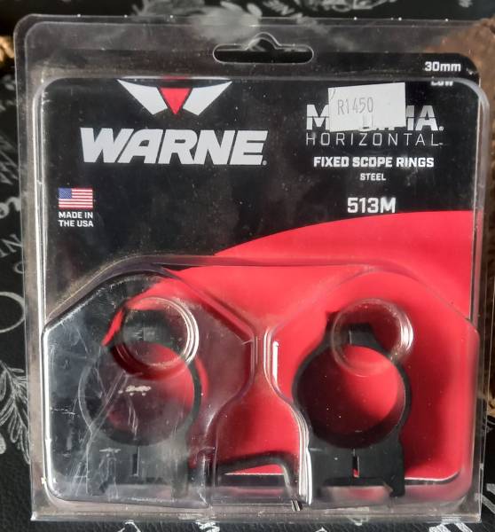 WARNE Fixed Scope Rings - 30mm Low, Brand New - Never Used

WARNE Scope Rings
* 30mm Low
* 4 screw ring caps, along with a unique recoil key and clamp offer easy installation and unrivaled holding strength.
* Fits both Picatinny & weaver style bases
* Matt Black in colour
* Normal price at retailers is over R1650, asking a bargain price of R500 only

Based in Krugersdorp, will courier.