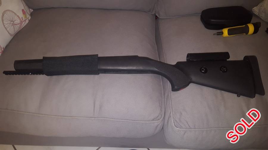 Hogue stock for Howa SA - modded, Selling my original Hogue stock of my Howa. Made the usual improvements and then some. Reinforced the forend, was bedded, picatinny rail for bipod, adj cheek raiser, adj height on but plate, removable barrier guard. Postnet at buyers expense