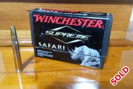 375 H&H - Winchester Supreme Safari, 1 box (18) Winchester Supreme Safari 375 H&H 300gr Nosler Solids.
R300.00