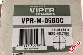 Vortex Viper 6.5-20 x 50 dead hold BDC, Scope is still 100%, was only used for about 6 months. Price is slightly negotiable. 