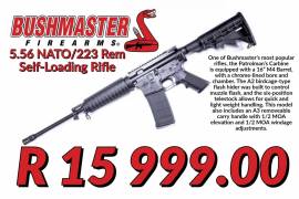 Bushmaster multicalibre optics ready, Bushmaster XM15-E2S
5.56 NATO/223 Rem

One of Bushmaster’s most popular rifles, the Patrolman’s Carbine is equipped with a 16” M4 Barrel, with a chrome-lined bore and chamber. The A2 birdcage-type flash hider was built to control muzzle flash, and the six-position telestock allows for quick and light weight handling. This model also includes an A3 removeable carry handle with 1/2 MOA elevation and 1/2 MOA windage adjustments.

Firearm Specifications
Caliber: 5.56 NATO/223 Rem
Weight: 6.7 lbs
Length: 32.5 inches
Barrel Length: 16 inches
Muzzle: 1/2 x 28
Barrel Construction: 4150 chrome-moly steel w/chrome-lined bore and chamber

T: +27 (51) 4511 049| Whatsapp: +27 (71) 609 9136 | E: orders@xtremehunt.co.za / boedels@xtremehunt.co.za |
| Facebook: https://web.facebook.com/xtremebfn/ |
Shop 23A | The Towers | Du Plessis Avenue | Langenhovenpark | Bloemfontein | 9301 |
