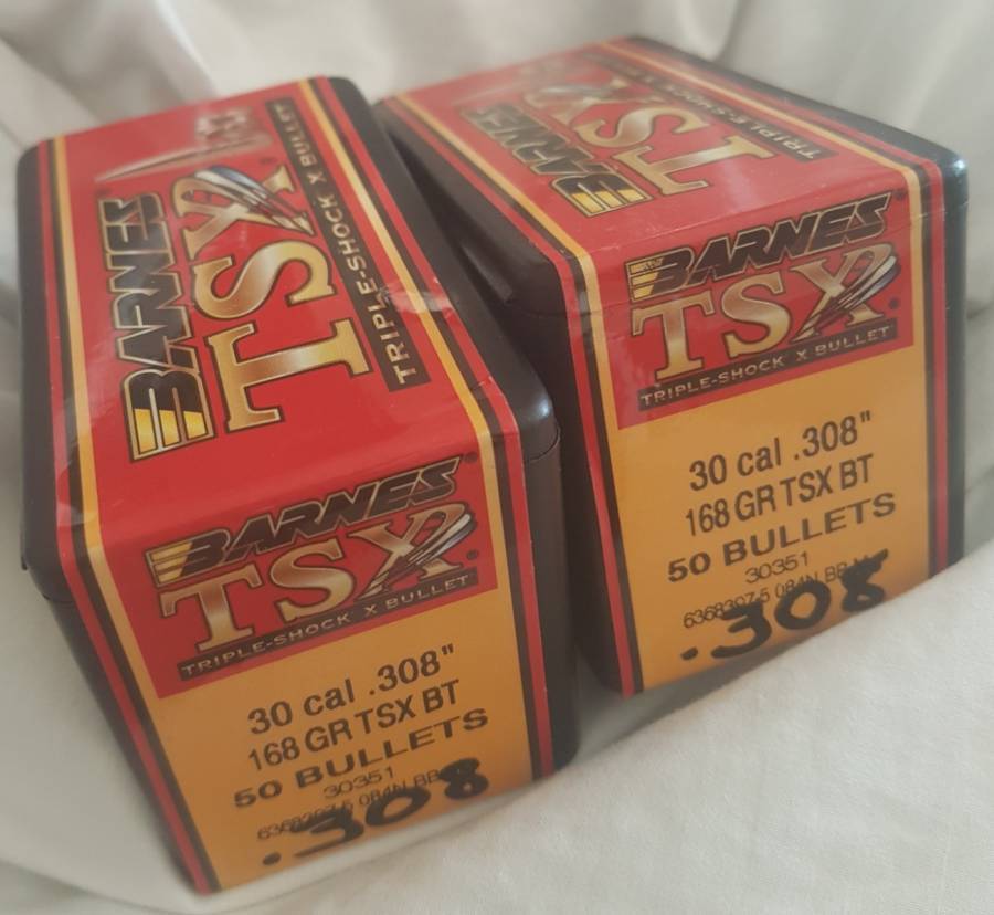 Barnes TSX Triple Shock BT 168 GR, Brand new still in their original sealed boxes from their USA factory. Have 2 boxes currently listed at R1,030 at Safari & Outdoor.