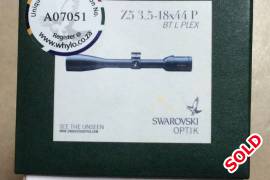Swarovski Z5 3.5-18x44 BT Plex, Swarovski Z5 3.5-18x44 BT Plex. Brand new. Never been on a rifle. 
R16500. 
Postage for buyer. 