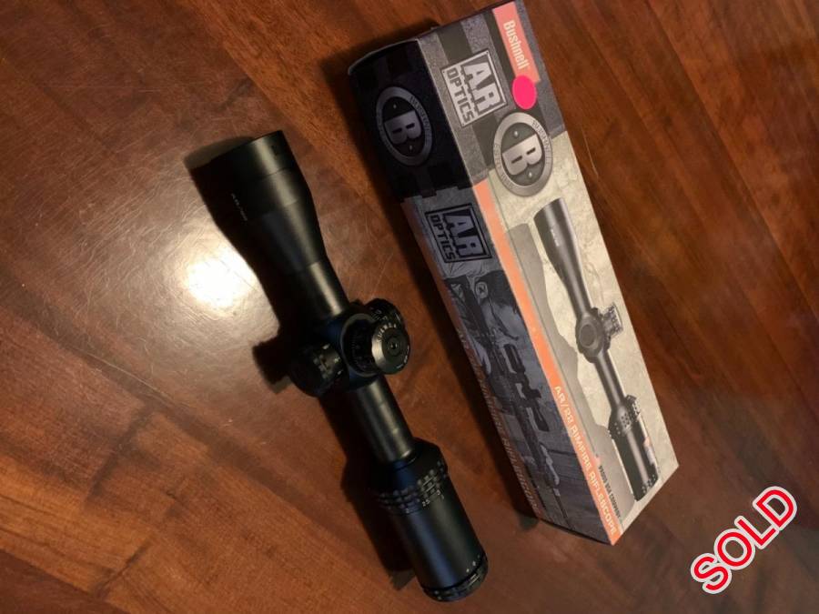 Bushnell AR Optics 2-7x32, Bushnell AR Scope with drop zone 22 Rimfire BDC reticle and target turrets.
Scope is optically perfect and works beautifully, some minor cosmetic scuffs from mounts but perfect otherwise, scope is in original box with papers etc.
Selling due to upgrade.