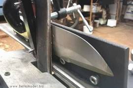 Knifemakers - bevel jig, Bevel jigs for flatgrinds with a build-in knife clamp.

Bevel jigs are a guide that makes plunge lines and bevels super easy. Ideal for beginners or hobbyist knifemakers.

Benefits
- Big time saver.
- Easy to setup and to work on.
- Ligthweigth.
- Works on any belt grinder with a platten.
- Bolster alignment clamp ( plunge stopper ) sets the angle for the knifes edge.

http://www.bellemodel.biz/products/knifemakers_bevel_jig.php?id=knifemakers_bevel_jig_from_gunafrica