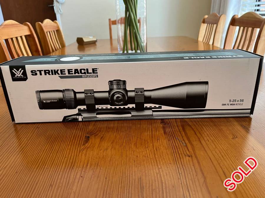 Vortex Strike Eagle 5-25×56 Riflescope FFP EBR-7C , Bought the scope at Opticsgear in Stellenbos
Used is three times at the Range..

Scope crosshair to busy for my old eyes