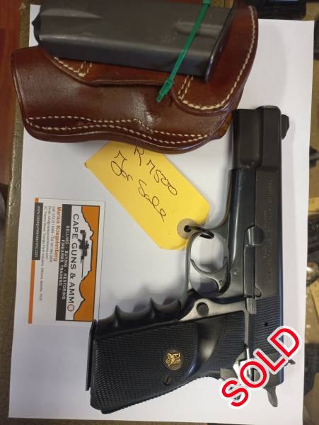 Browning Hi Power 9mmP Pistol For sale, To all our Clients come and view this one of a kind and well looked after Browning Hi -Power 9mmP Pistol.Two mags holster all  included.at Cape Guns an Ammo 2 C Thermo Street Stikland Bellville 7530 tel 021 9452606