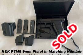 Hkp7m8, A rare find in mint condition HKp7m8 with original matching serial number box 3 x mags 2 x mag poches and holster. Awesome addition to any HK collection 