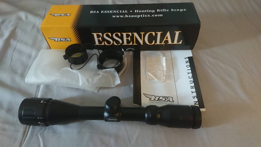 Air Gun Scope, BSA 3-9X40 AO, Scope BSA 3-9X40 AO, especially made to withstand the heaviest recoil of spring guns. Plex reticle, super-precise (1/4 MOA) clicks, Adjustable objective from 10m to Infinity. Fully multi coated, extra bright lenses. Display item, never used, comes in original packaging. Imported from UK.