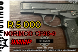 NORINCO CF98-9 - 9mmP, FEEL FREE TO CALL, EMAIL, WHATS APP OR VISIT THE SHOP FOR ANY FURTHER INFORMATION. 

WHILE STOCKS LAST!!