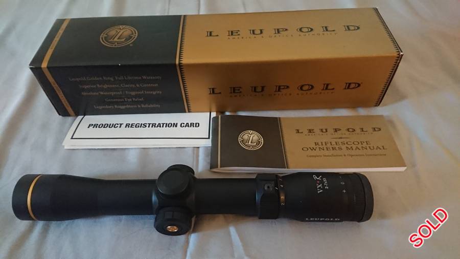 LEUPOLD VX-R 2-7X33 Firedot 30mm tube!!, Brand New (boxed!) VX-R Leupold scope, the most compact and robust of the Firedot series, 2-7X33. Extend the reach of your heavy caliber beyond the standard 4X or 5X.. It comes in a surprising 30mm tube for extra clarity! Illuminated centre of reticle fully adjustable! Covered with the known Unlimited Lifetime Warranty of Leupold. Currently out of production so extremely hard to come by unused like this..