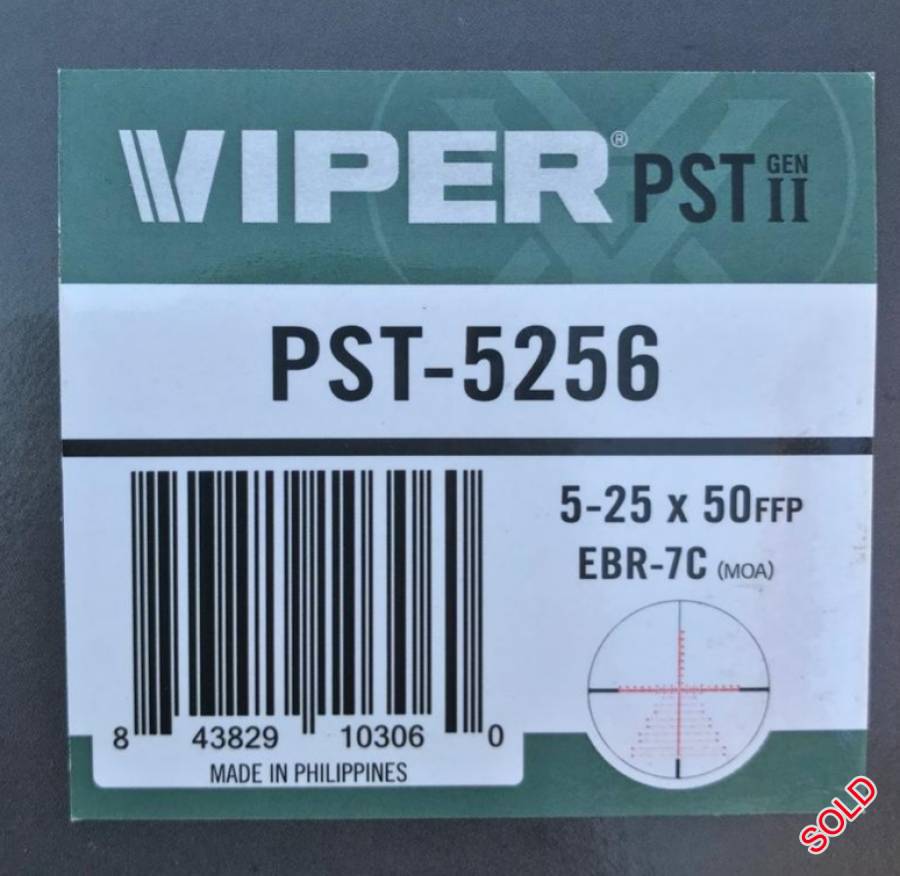 Vortex Viper Pst gen ii 5-25x50 ffp ebr-7c moa, Spotless Vortex Viper Pst gen ii 5-25x50 ffp ebr-7c moa

This scope has been used very little and basically new. 

Excludes rings and anti cant indicator. 

Courier available. 

Includes box sun shade and cloth and lens caps. 