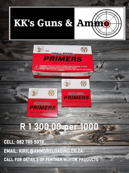 Small Pistol Primers Murom, Murom Small Pistol Primers for sale. R1300 per 1000.