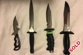 Diving Knifes and Dagger (4 knives in total), R1200 for all. Never been used. 