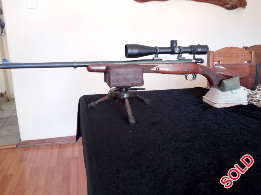 375 H&H Winchester mod 70 with extras, The Rifle in good condition. It comes with the following extras,
Silencer,
Mercury recoil reduction tube,
Vortex Viper 6.5-20x50 scope,
Lee Die set,
137 Sierra 250 gr Game King bullets,
17 PMP 300 gr bullets,
13 Peregrine 230 gr VRG bullets,
14 new PPU cases,
Plus minus 100 used cases, PPU and PMP,
2 x ammo boxes
​​​​​​Bore cleaning bits and pieces.
​​​​
 