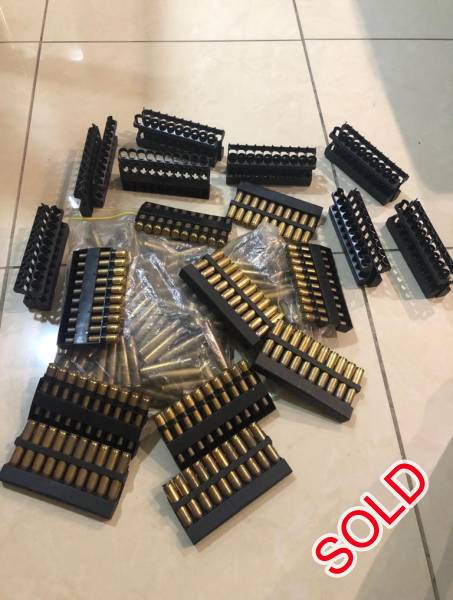 30.06 cases once fired , 30.06 once fired cases/doppies. PMP Pro Am excellent condition for reloading. Over 350 cases, take all for R1500 or R5 per case/doppie. 