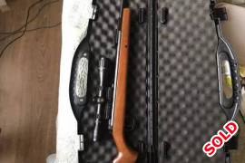 RWS Diana 34 German Air rifle, This is a German made RWS Diana 34 Air rifle (pellet gun) in .177 calibre that I imported from the USA in 2014 while I was on holiday. It is still in excellent condition with a hardwood stock and T06 trigger.

Since Jan 2016 I have been living in Namibia and therefor had to leave the air rifle in Gauteng since an air rifle needs to be licensed in Namibia. I usually shoot about 50 pellets through it whenever I get to Pretoria about two times a year. I am in Namibia but the air rifle is with my in-laws in Pta.

It shoots a R5 coin sized grouping at 20m and I regularly take birds at 50m +. It has had less than 2000 shots through it as I bought 4x 500 pellet packs and still have half of one left.

I am asking R4000 for the air rifle with the scope. Sale excludes rifle bag or case.