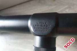 LYNX LX 4-16X42, Like New Lynx LX 4-16-42 Rifle Scope, includes rings and lens cover in original box.
For more info or pictures please Whatsapp 081 3733 842
 