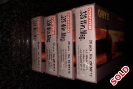 338 Win Mag Ammunition Norma Oryx 230gr, 338 Win mag Ammunition Norma Oryx 230gr. 
4 boxes of 20pcs available at R800/ Box
Collection in Boksburg not allowed to post! 
​​​​