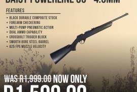 Futurama Air Rifle Sale, The latest introduction to Daisy’s PowerLine series of adult air rifles is the Model 35, featuring black durable composite stock and forearm checkering. The multi-pump pneumatic action and dual ammo capability make it a fantastic back-yard gun for hours of target practice and friendly competition. Daisy’s PowerLine Model 35 is appropriate for adults and those over 16 years of age under adult supervision.