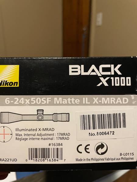 Nikon Black X1000 6-24x50IL MilRad, Great scope for sale. 
Or to swop for 4-12x scope without paralax of same value..