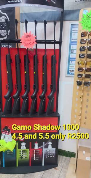 GAMO SHADOW 1000 (4.5mm & 5.5mm) SPECIAL, 4.5MM & 5.5MM Cal. AVAILABLE AT THE SPECIAL PRICE OF R 2500 E.A.

DON'T MISS OUT ON THIS LIMITED DEAL!! FEEL FREE TO CALL, EMAIL, VISIT THE SHOP OR WHAT APP FOR ANY FURTHER INFORMATION!!