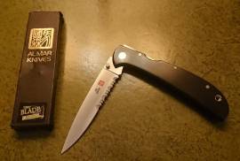 AL MAR Eagle Ultralight folding knife!, Brand New, Made in JAPAN, long discontinued Premium folder. Mid frame lock back, S/S blade with winning combination of half serrated/plain edge. Satin finish, black micarta grips. Comes with original box. Blade made of AUS-8 metal, approx length 4