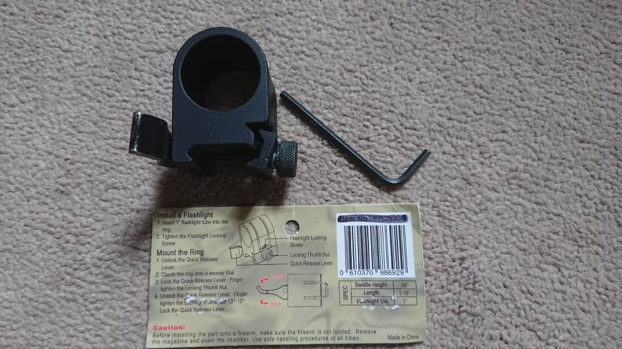 Flashlight Quick Detach Mount, Brand NEW, quick-release mount to accept any length flashlight with approx. 1