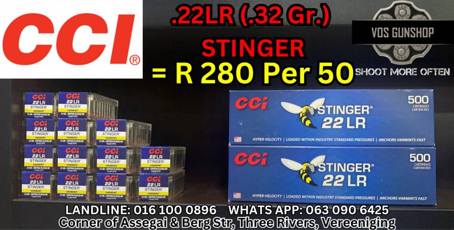 Pistols, Rimfire Pistols, CCI .22LR (.32 Gr.) STINGER PER PACK (50) , CCI , STINGER, .22LR (.32 Gr.), Brand New, South Africa
