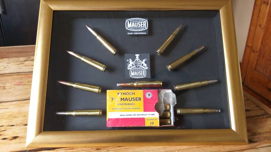 7x57 Mauser , 7x57 Mauser , 7x57 Mauser Kynoch collection.  For the traditionalist.  9x    7x57 Mauser cartridges,  all with different bullet styles. Sharp point ,  lead tip,  nickel, CMJ  etc.  R695. The photos don't do this collection justice.

Edit Listing