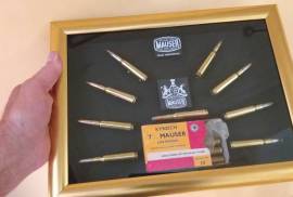 7x57 Mauser , Mauser 7x57 collection, 7x57 Mauser , 7x57 Mauser , 7x57 Mauser , 7x57 Mauser Kynoch collection.  For the traditionalist.  9x    7x57 Mauser cartridges,  all with different bullet styles. Sharp point ,  lead tip,  nickel, CMJ  etc.  R695. The photos don't do this collection justice.
