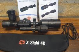 ATN X-SIGHT 4K PRO DAY NIGHT SCOPE, ATN X-SIGHT 4K PRO 5-20X Smart Ultra HD Day & Night Vision Rifle Scope. Includes sunshade, rubber eyepiece, IR illuminator and mounts, with bag, cable and manual. Still like new. R16000
 