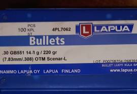 For Sale - LAPUA .30cal 220gr HPBT Match bullets, For Sale - LAPUA .30cal 220gr HPBT Match bullets
Brand new sealed boxes
Price R1950/box (100qty)
Tel 068 505 5664
