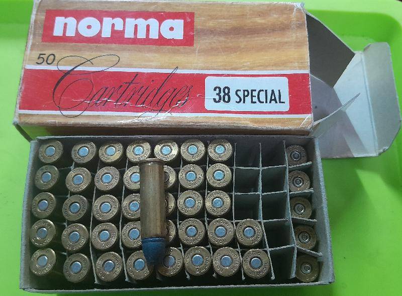 Norma 38 Special, Norma 38 Special 158 grain lead round nose. 38 rounds, 5 once fired doppies.